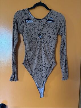wild fable Tan and Black Printed Long Sleeve Bodysuit
